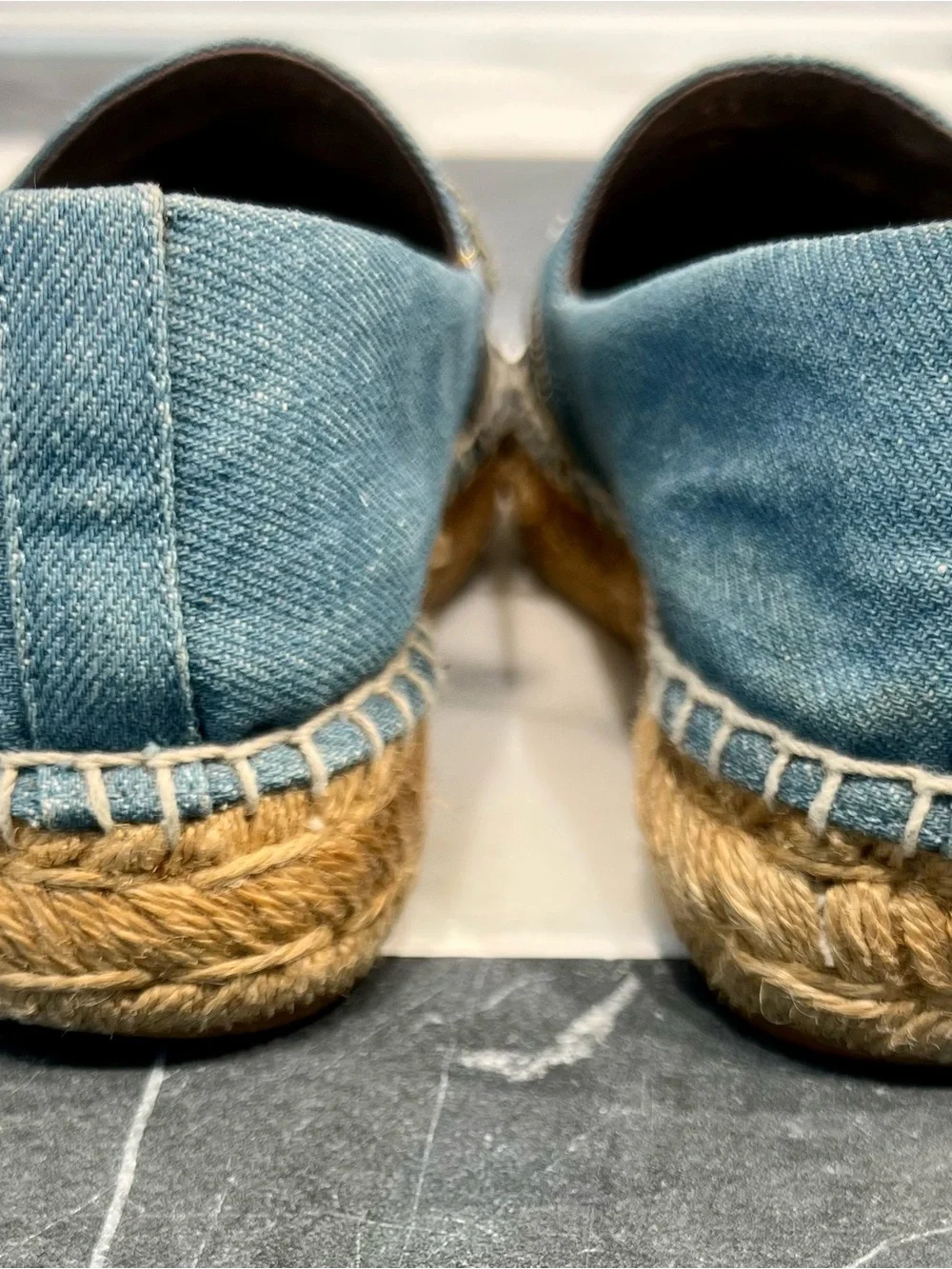 Tory Burch Blue Denim Nautical Espadrilles with Sailboat & Fish Appliqué